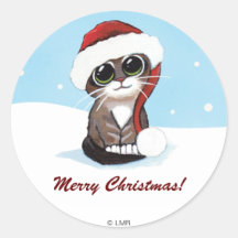 Felices Navidad Personalizable del gatito festivo Etiquetas