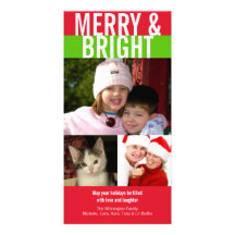 Felices Navidad verdes rojos intrépidos brillantes Tarjeta Con Foto Personalizada