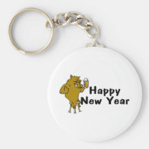 Feliz Año Nuevo Bull y cerveza Llaveros