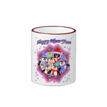 Feliz Año Nuevo de los pingüinos Tazas De Café