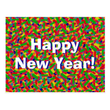 ¡Feliz Año Nuevo del confeti multicolor "! " Postal