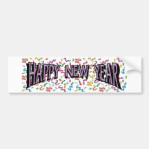 Feliz Año Nuevo en púrpura Pegatina De Parachoque