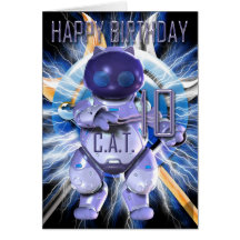 Feliz cumpleaños 10mo, gato del robot, Techno mode Tarjeta