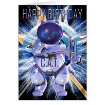 Feliz cumpleaños 11mo, gato del robot, Techno mode Tarjetón