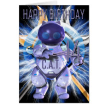 Feliz cumpleaños 14to, gato del robot, Techno mode Tarjetón