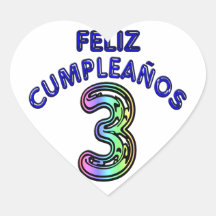 Feliz Cumpleaños 3 Calcomanía Corazón