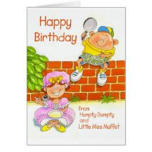Feliz cumpleaños de Humpty y de pequeña Srta. Muff Tarjetas