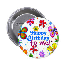 Feliz cumpleaños de las flores grandes a mí botón pin
