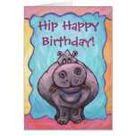 Feliz cumpleaños del carácter lindo del hipopótamo felicitaciones