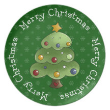 Feliz feliz árbol de navidad plato