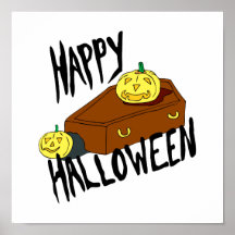 Feliz Halloween amarillo de la calabaza del ataúd Impresiones