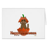 Feliz Halloween de la calabaza del gato de Brown Tarjeta