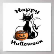 Feliz Halloween del gato negro Impresiones