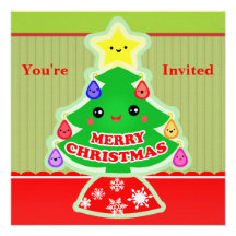 Feliz invitación del fiesta de Kawaii del árbol de