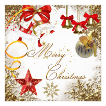 Feliz nieve roja de Navidad del oro blanco de la f Invitacion Personalizada