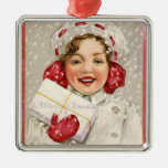 Feliz ornamento del vintage del chica de Navidad Adornos