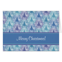 Feliz tarjeta de los árboles de navidad en azul y 