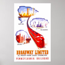 Ferrocarril Broadway Streamliner limitado de Penns Posters