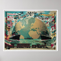Ferrocarril del vintage y anuncio del mapa del mun posters