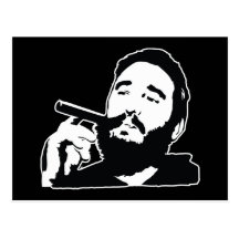 Fidel Castro con la postal del retrato del cigarro
