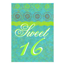 fiesta azul y verde elegante enrrollado del dulce  comunicados personalizados