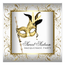 Fiesta blanco negro de la mascarada del dulce diec invitación