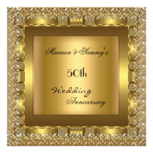 Fiesta de aniversario elegante del boda del oro 50 invitaciones personalizada