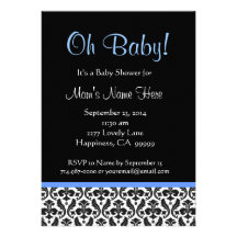Fiesta de bienvenida al bebé azul blanca negra del invitaciones personalizada