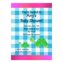Fiesta de bienvenida al bebé linda de la tortuga invitaciones personalizada
