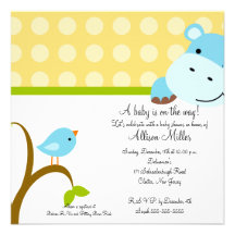 Fiesta de bienvenida al bebé linda del hipopótamo  invitación personalizada