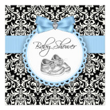 Fiesta de bienvenida al bebé negra y azul elegante invitacion personalizada