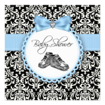 Fiesta de bienvenida al bebé negra y azul elegante anuncios personalizados