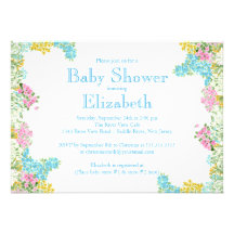 Fiesta de bienvenida al bebé neutral floral azul r invitacion personal 