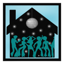 fiesta de casa del tema del disco 70s anuncio personalizado