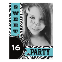 Fiesta de cumpleaños azul moderna del dulce 16 de  invitacion personalizada