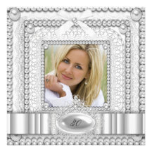 Fiesta de cumpleaños blanca de la foto de la perla invitación personalizada