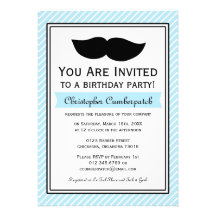 Fiesta de cumpleaños blanca del bigote del negro a invitacion personalizada