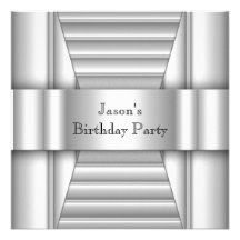Fiesta de cumpleaños blanca para hombre de la plat invitaciones personales 