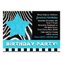 Fiesta de cumpleaños de la cebra de la estrella de invitacion personalizada