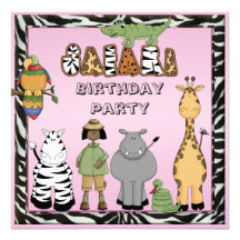 Fiesta de cumpleaños de los animales del chica y d invitaciones personales 