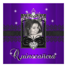 Fiesta de cumpleaños de Quinceanera del brillo púr Anuncios Personalizados