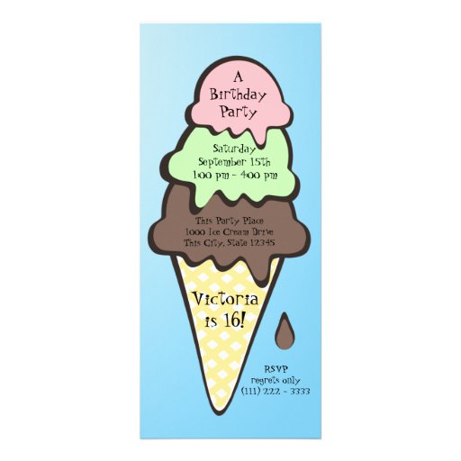 Fiesta de cumpleaños del cono de helado invitaciones personalizada