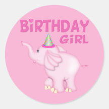 Fiesta de cumpleaños del elefante del chica etiqueta redonda