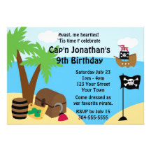 Fiesta de cumpleaños del tesoro del pirata invitaciones personalizada