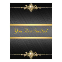 Fiesta de cumpleaños negra del color oro invitacion personalizada