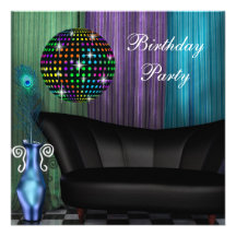 Fiesta de cumpleaños púrpura del disco de la bola  invitación personalizada