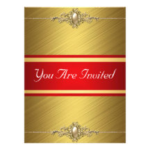 Fiesta de cumpleaños roja del color oro invitaciones personalizada