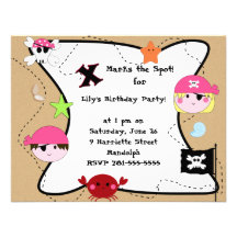 Fiesta de cumpleaños rosada de encargo del pirata  comunicado personalizado