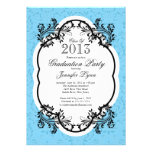 Fiesta de graduación azul elegante del damasco del invitacion personalizada