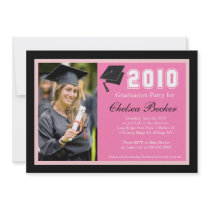 Fiesta de graduación foto rosada y negra de 5x7 invitaciones